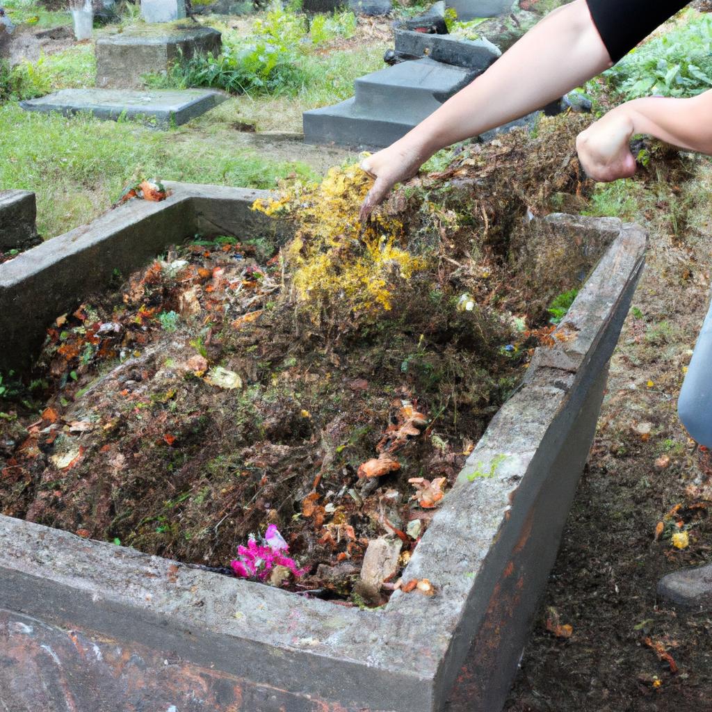Person composting in cemetery