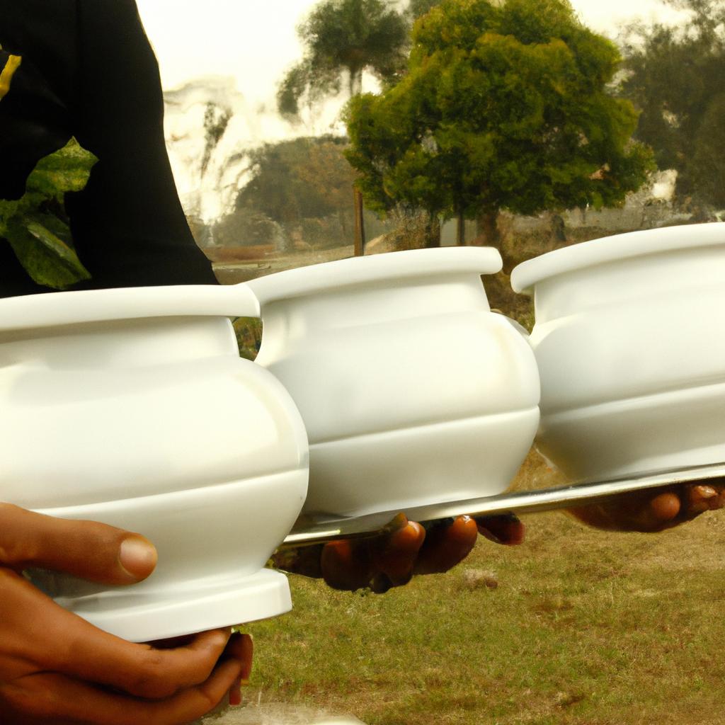 Person holding cremation urns