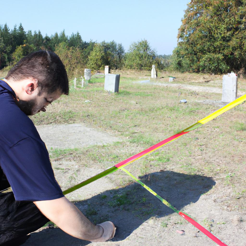 Person measuring cemetery plot dimensions