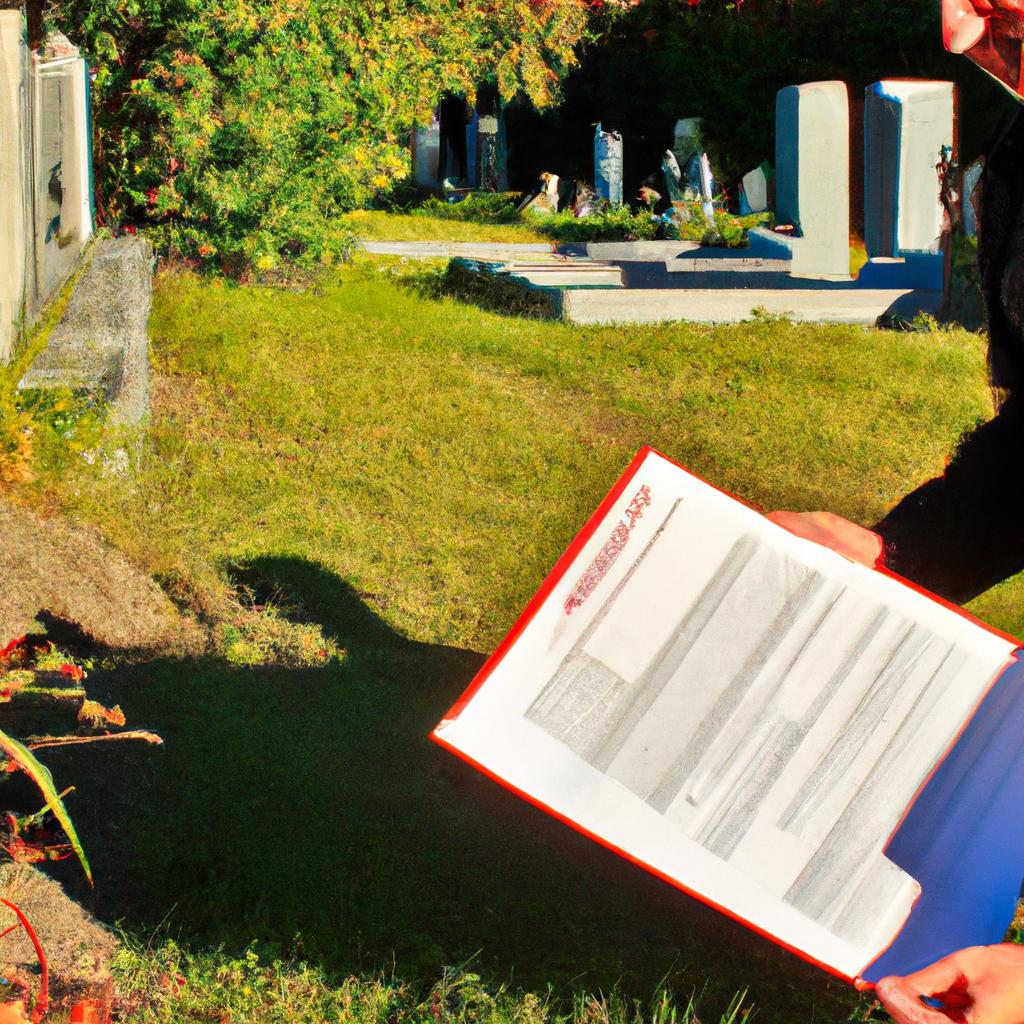 Person reading cemetery regulations document