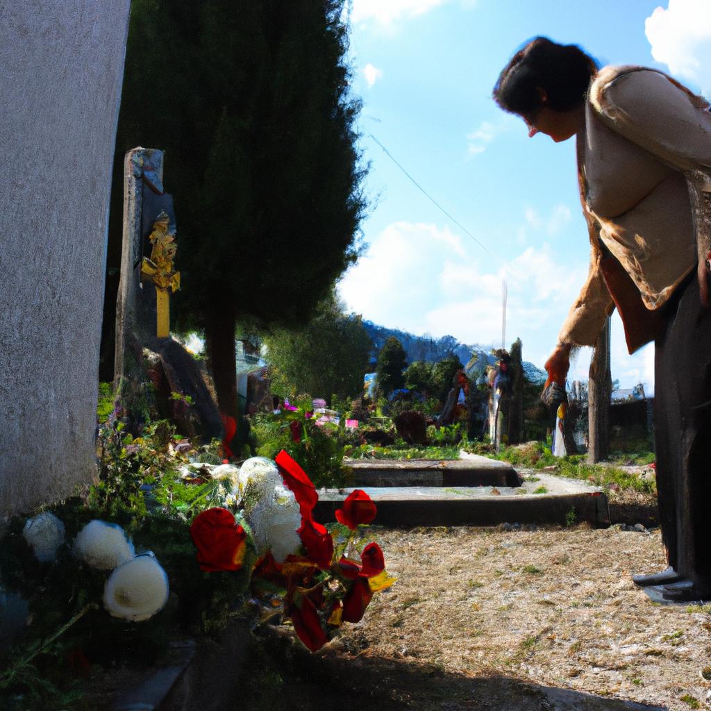 Person paying respects at grave