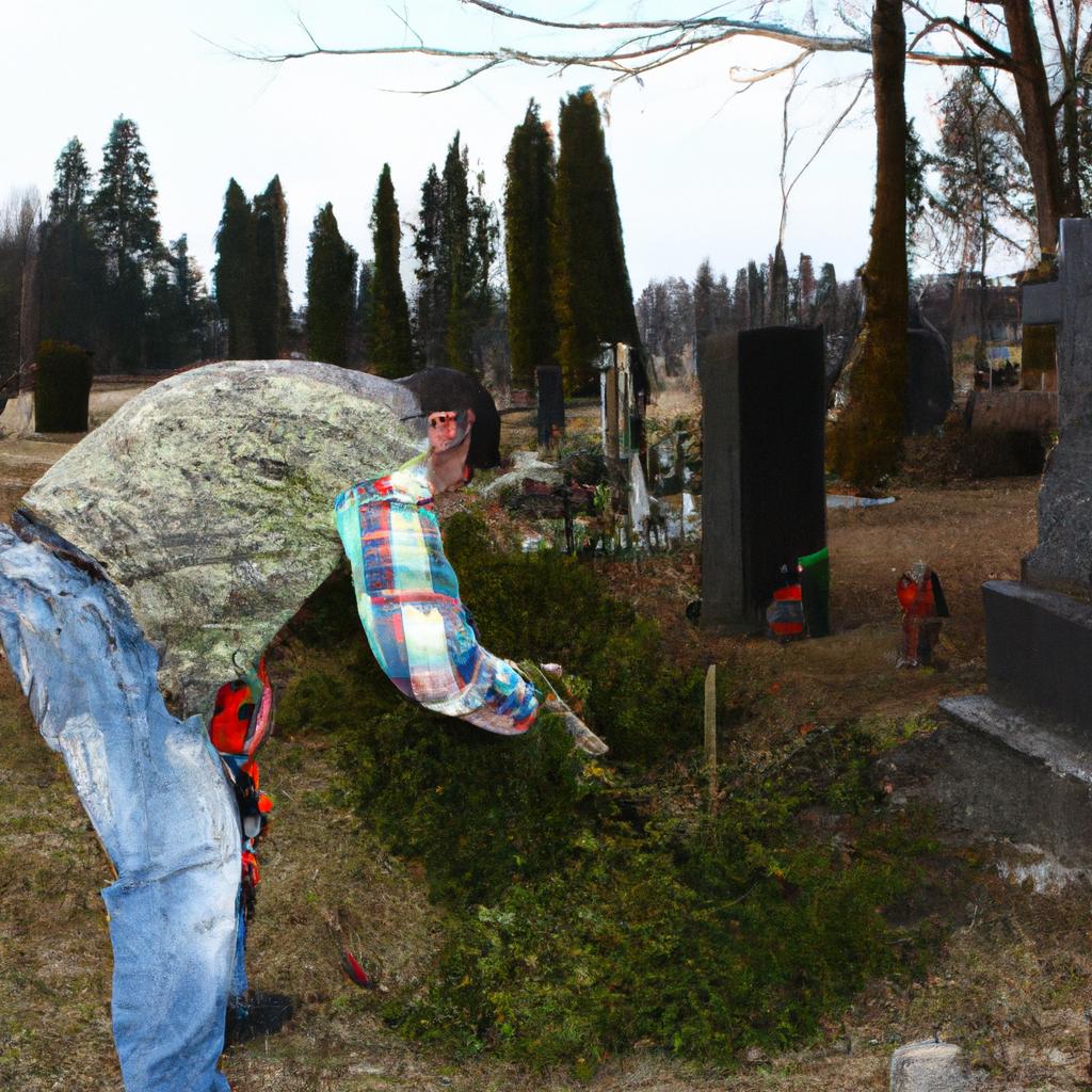 Person pruning cemetery gravesites